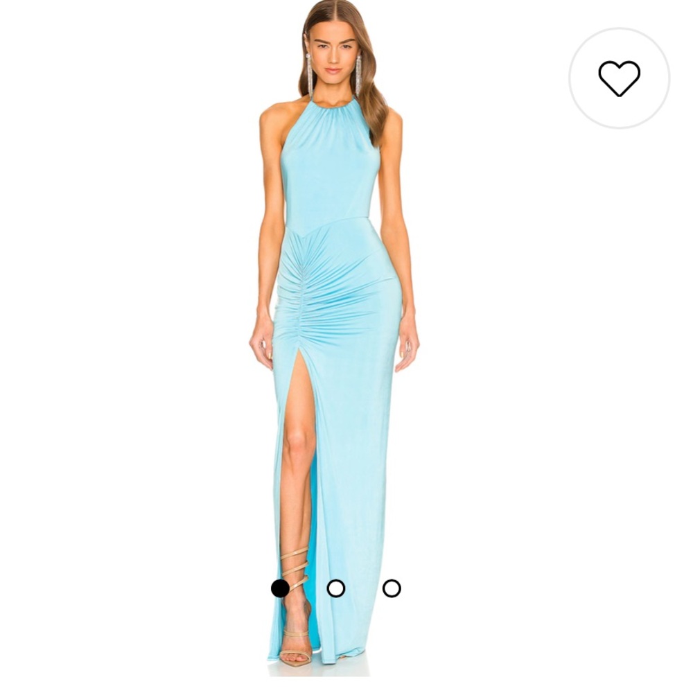 Michael Costello x REVOLVE Addison Maxi Dress Aqua Blue halter NEW slinky slip